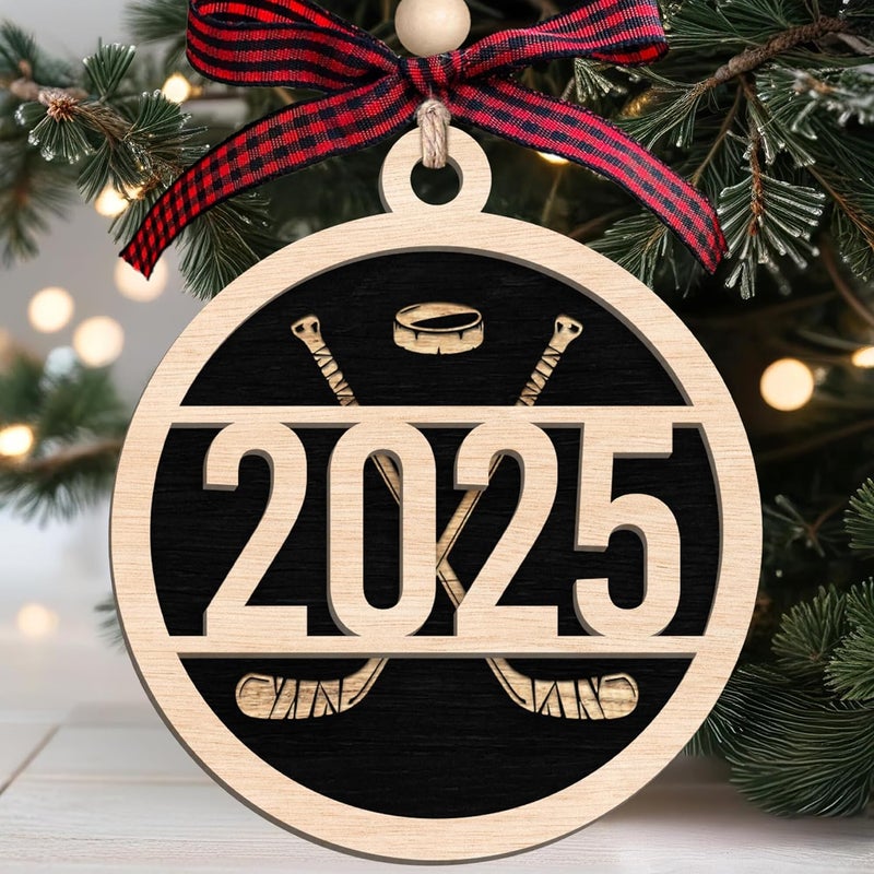 MAPDTWO Hockey Ornament - Hockey Ornaments for Christmas Tree - Sports Gifts for Boys, Men - Sports Lovers Gifts - Wood Christmas Ornament 2025 - Image 1
